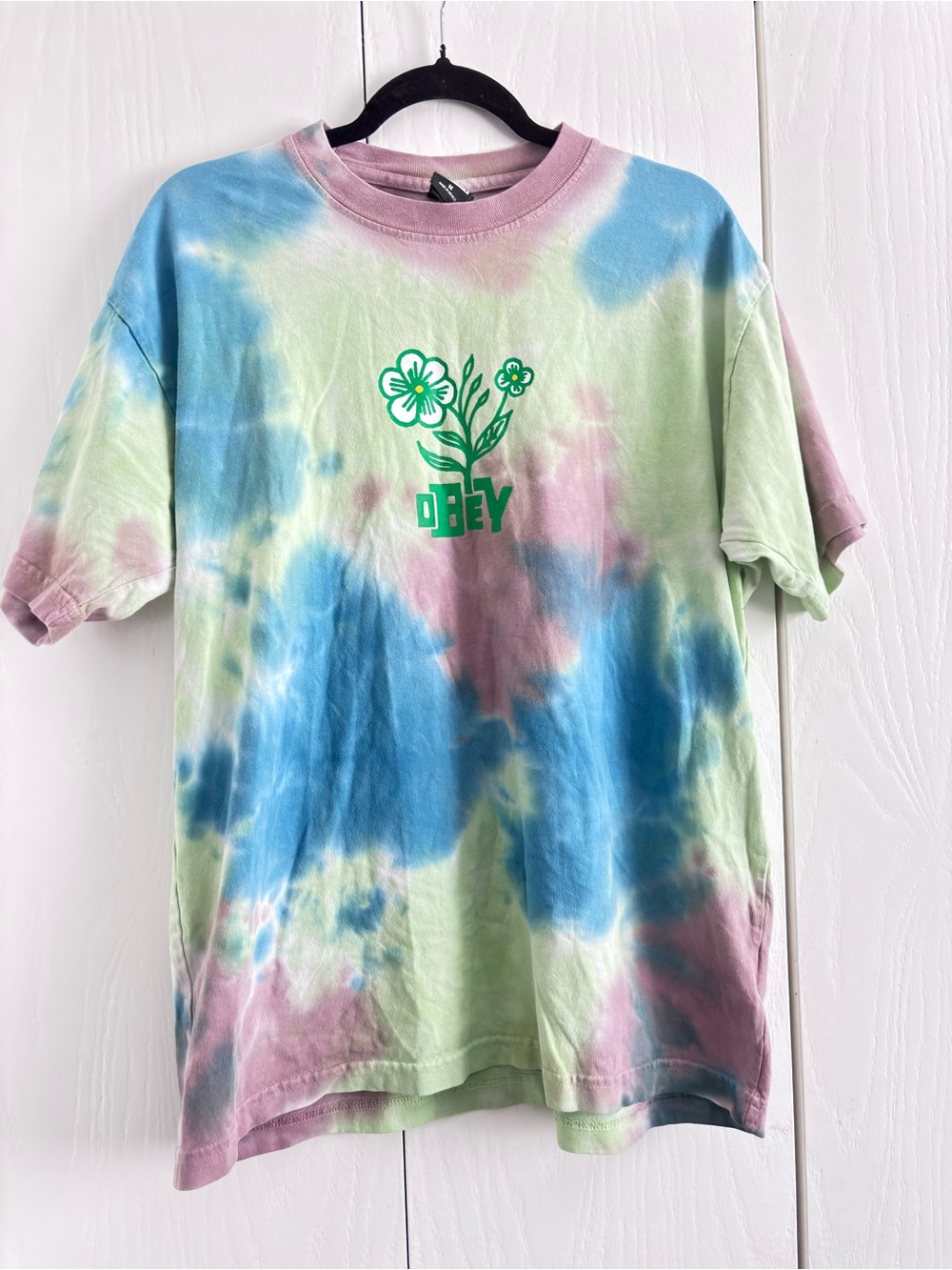 Obey Kids Pastel Tie-Dye Floral Logo Tee - Blue, Green, Pink